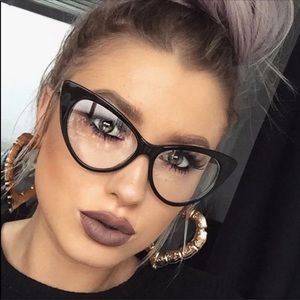 🖤BLACK WITH CLEAR LENSES FASHION CAT EYE GLASSES